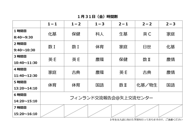 金曜日時間割